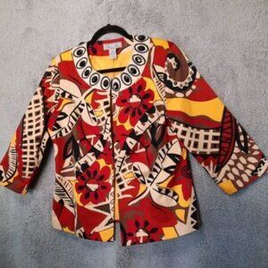BIRCH HILL Geo Bead Open Front Jacket Lined Coat Light Blazer 3/4 Sleeve Size L